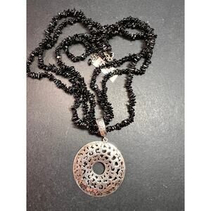 NEW Black tourmaline multi strand sterling silver necklace